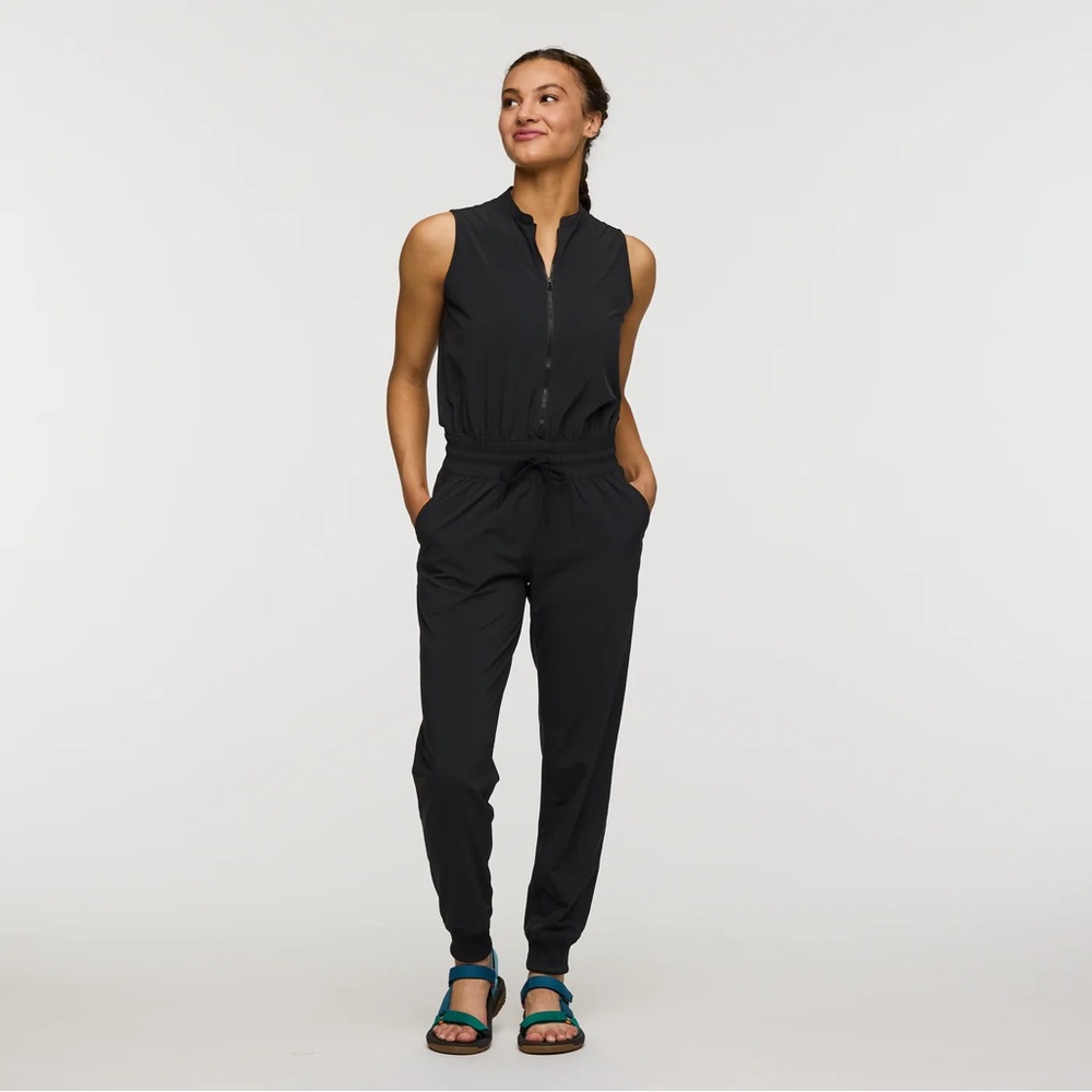 Beyond Yoga Black Sleeveless Zip-Front Jumpsuit
